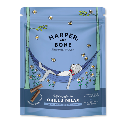 HARPER & BONE Chill & Relax Functional Snacks for Dogs – Natural Meaty Sticks with Chamomile & Passionflower (75g)