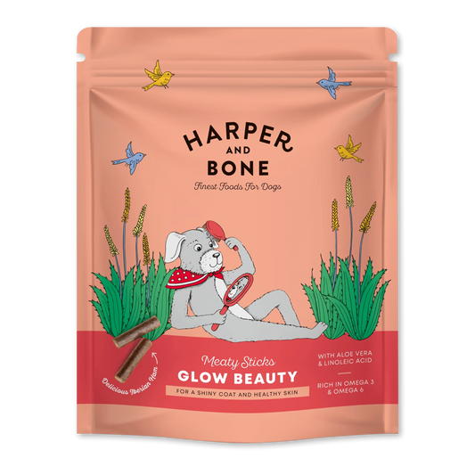 HARPER & BONE Glow Beauty Functional Snacks for Dogs – Natural Meaty Sticks with Aloe Vera & Linolenic Acid (75g)