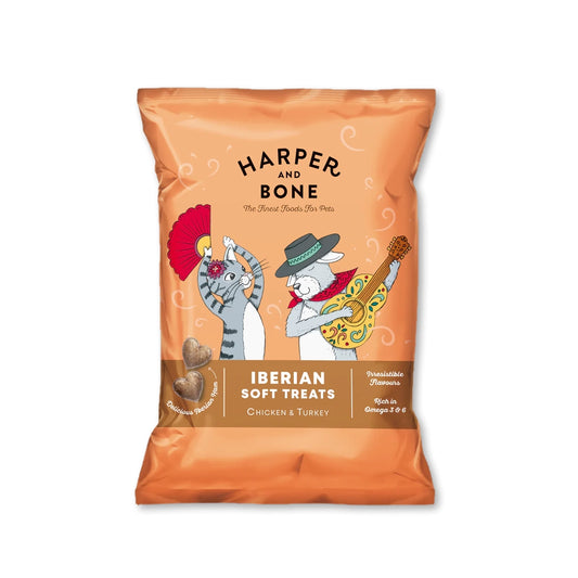 Harper & Bone Golosinas Ibéricas Suaves – Pollo y Pavo – Snacks Gourmet para Perros y Gatos – 90g