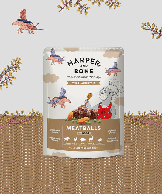 Harper & Bone Albóndigas para Perros – Wild Mountains – Jabalí, Cerdo Ibérico, Pollo, Conejo y Venado – 300g