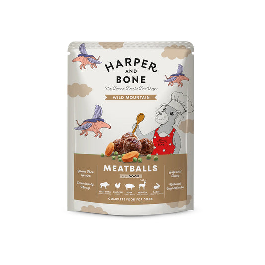 Harper & Bone Albóndigas para Perros – Wild Mountains – Jabalí, Cerdo Ibérico, Pollo, Conejo y Venado – 300g