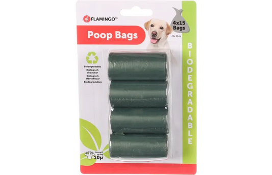Flamingo Biodegradable Poop Bags Green, 4pack