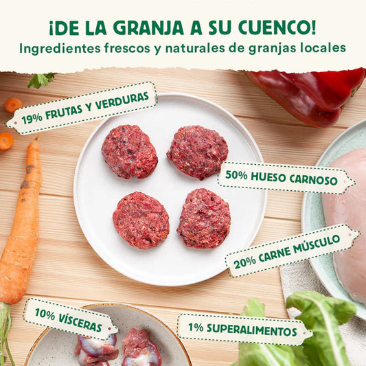 Menú BARF de pavo Wild Balance con verduras frescas