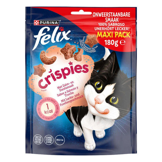 Felix Crispies Golosinas para gatos con salmón y trucha, 180 g