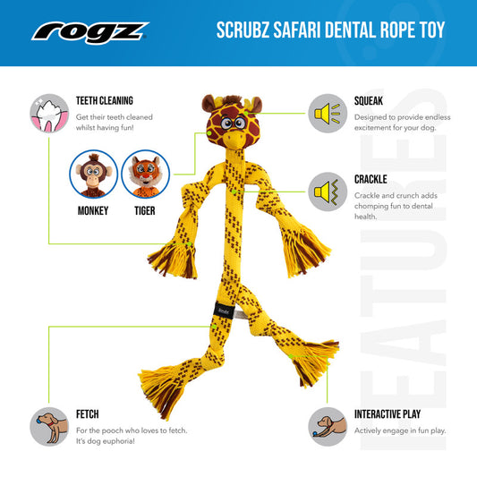 ROGZ Safari Scrubz Dental Rope Toy for Dogs (44cm)