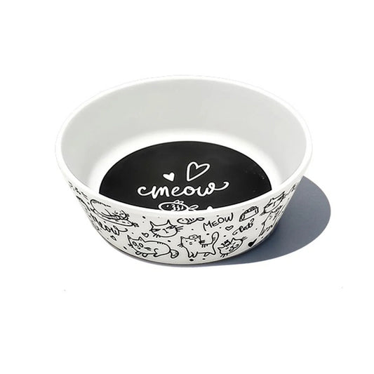 ABODE Black and White Meow Bowl for Cats (355ml)