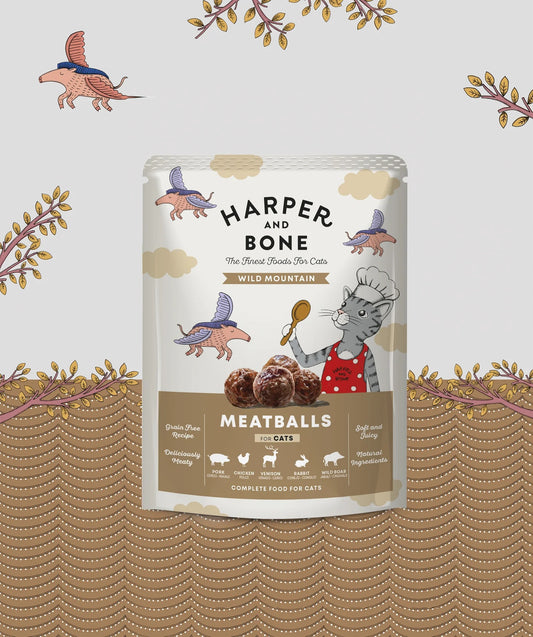 Harper & Bone Albóndigas para Gatos – Wild Mountain, Jabalí, Pollo, Conejo y Venado – 85g