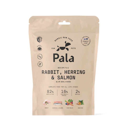 PALA RAW DOG FOOD, Rabbit, Herring & Salmon, 100% Natural Air-Dried Complete Food for Dogs