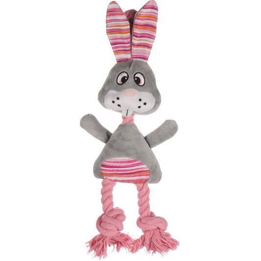 Flamingo Plush Rabbit Toy with Rope and Squeaker