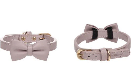 FLAMINGO Artificial Leather Bow Collar for Dogs
