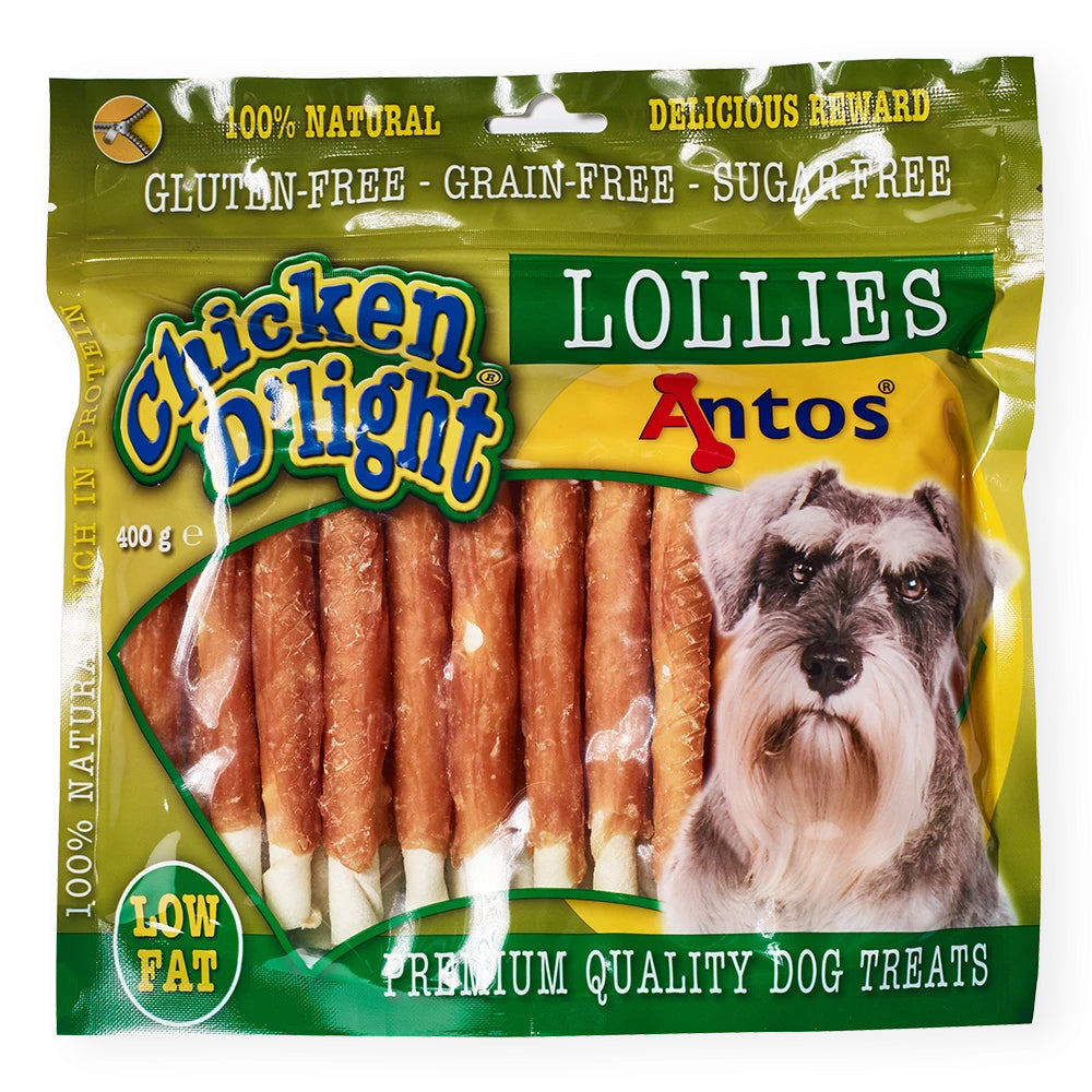 Antos Chicken D’Light Lollies – Natural Chicken & Rawhide Dog Treats – 100-400g - Okidogi.store