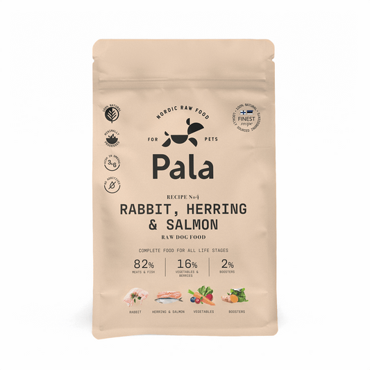 PALA RAW DOG FOOD, Rabbit, Herring & Salmon, 100% Natural Air-Dried Complete Food for Dogs