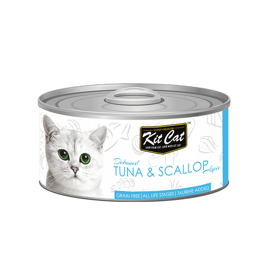 Kit Cat Deboned Tuna with Scallops 80g - Wet food in Jelly - Okidogi.store